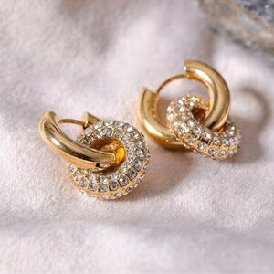 NWOT Stainless Steel Metal Twisted Hollow Hoop Earrings in Gold